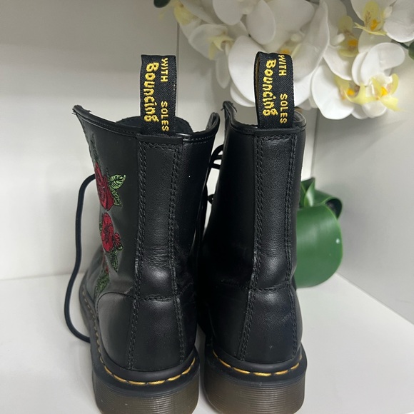 Dr. Martens Black Boots with Red Floral Embroidery - Picture 2 of 9